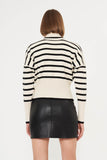 Striped Turtle Neck Knit Top Black