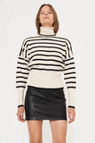 Striped Turtle Neck Knit Top Black