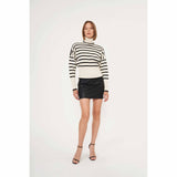 Striped Turtle Neck Knit Top Black