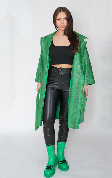 Silva Vegan Leather Coat, Green