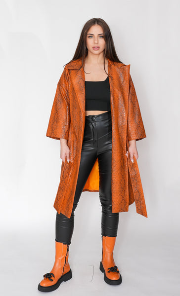 Silva Vegan Leather Coat, Burnt Orange