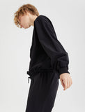 Black - Pocketed Sweatshirt and Jogger Pant Set